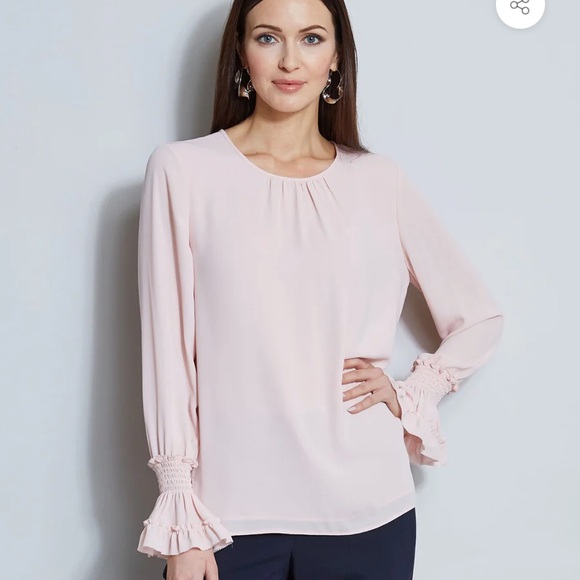 NWT Tahari crew neck long sleeve blouse in soft shell color - Picture 6 of 6